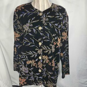 Vintage Gloria Lance Black Velvet Metallic Floral Designs Jacket Plus Size 1X